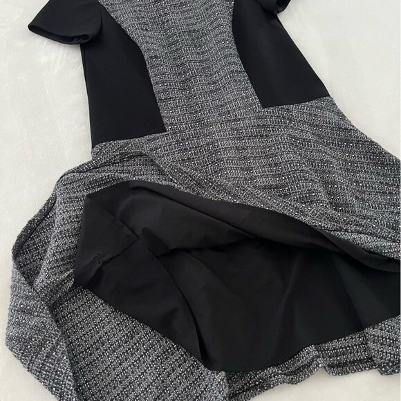 Madewell Textured Tribune Tweed and Black Color Block Short Sleeve Dress, Size 0 - Picture 7 of 9